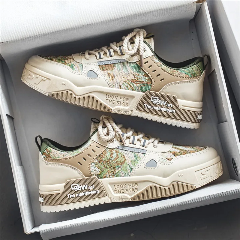 Luxuriöse Herren-Sneaker, hochwertige, modische, bestickte, bequeme Freizeitschuhe, rutschfeste Schnür-Flats für Herren