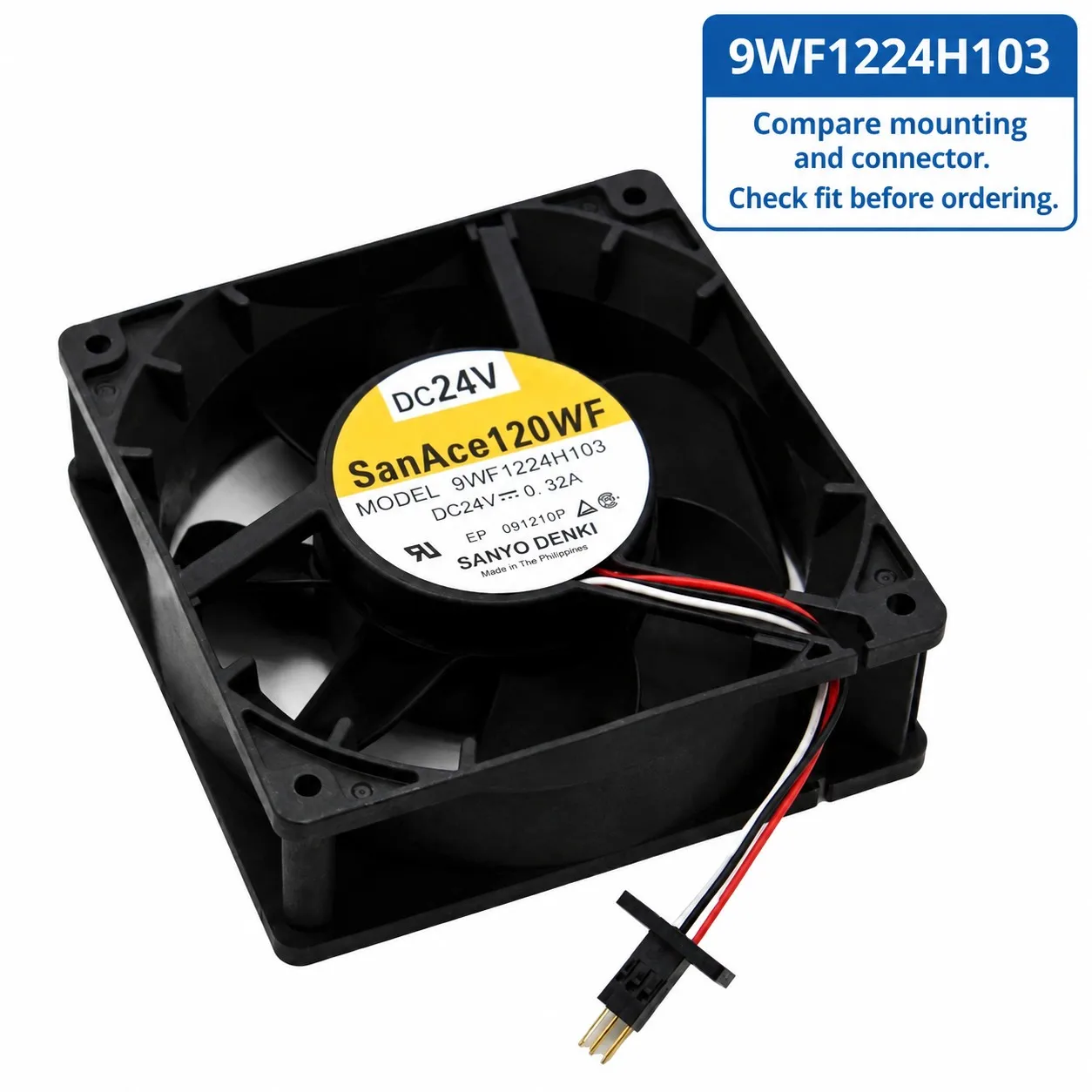 9WF1224H103 DC Axial Cooling Fan 120x120x38mm 12038 24V 0.32A Tachometer 3-Wire for SANYO