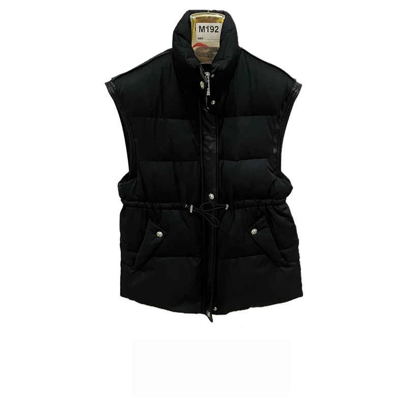 lUXURY women fashion goose down vest black standing collar  middle length warm and thick beautiful vest