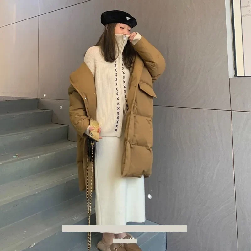 Two Piece Skirt Set Knit Splice Long Skirts Slim Full Sleeve Zipper Tops Turtleneck Thick Casual Suits Elegant Winter Dress Sets