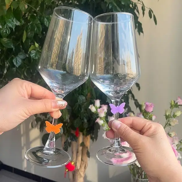 مجموعة سحر الوقايات والوقايات المصنوعة من زجاج النبيذ السيليكون، علامات المشروبات لتزيين حفلات تذوق النبيذ، وحفلات الزفاف، ومتعة الصيف #6