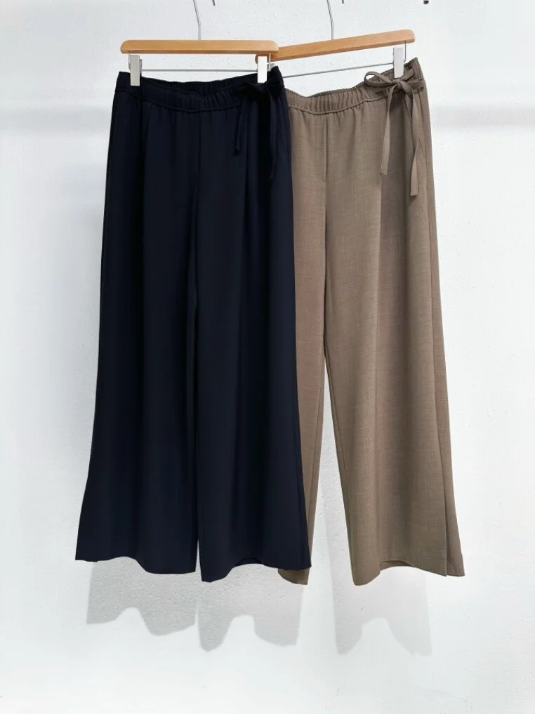 

Spring 2026 Casual Wide Leg Pants Loose Fit Straight Cut Slimming Elastic Waist Belted Ladies Cotton Comfortable Casual Trousers