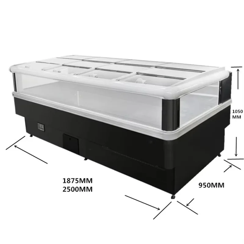 Supermarket Deep Chest Display Freezer Glass Door Cool Storage for Frozen Chicken Meat Island Display Refrigerator for Store Use