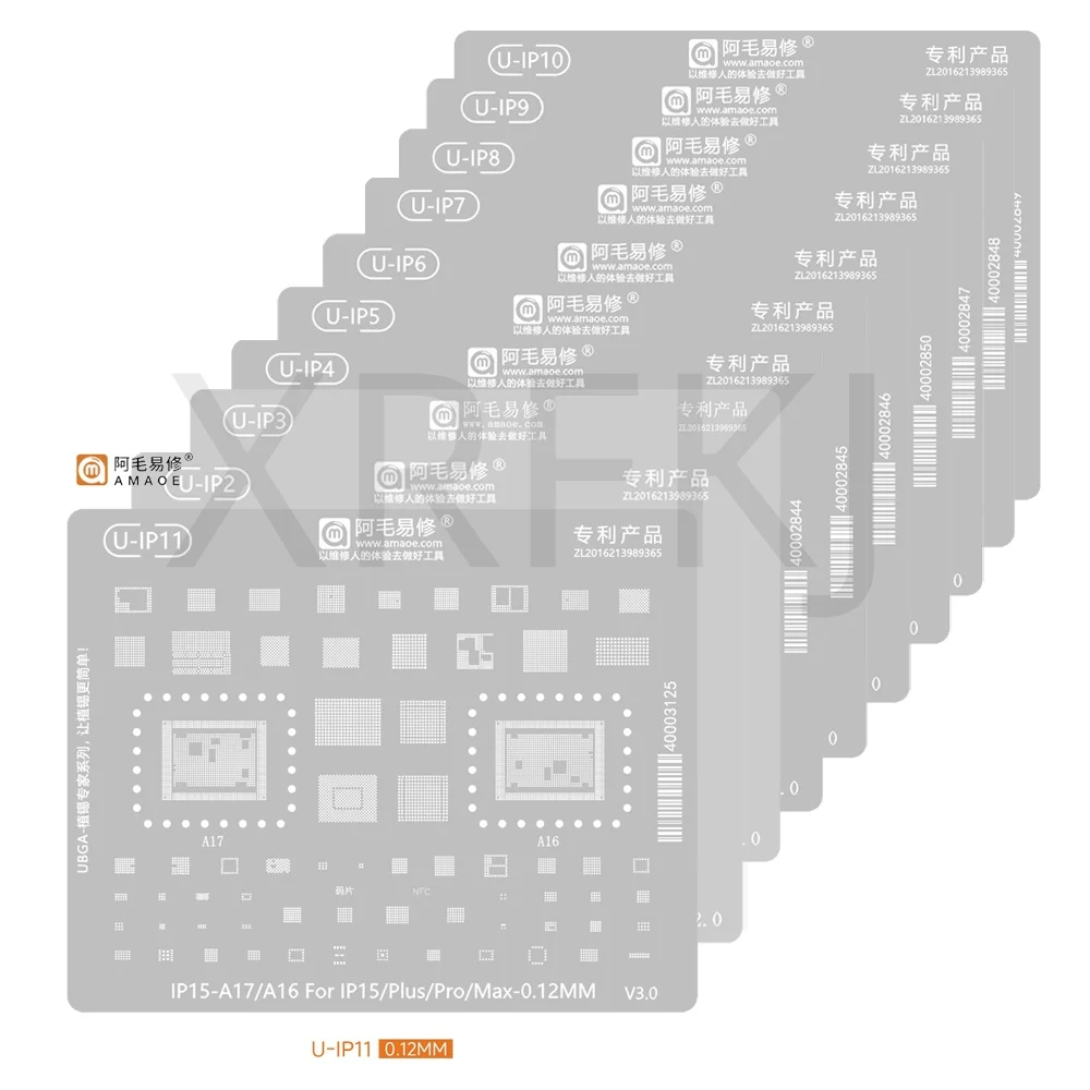 

AMAOE BGA Reballing Stencil Template for Iphone 6 6S/7 8 X XS /MAX /XR 11 11PRO/MAX 12 13 14 15 16Pro Max Tin Mesh Tools Set