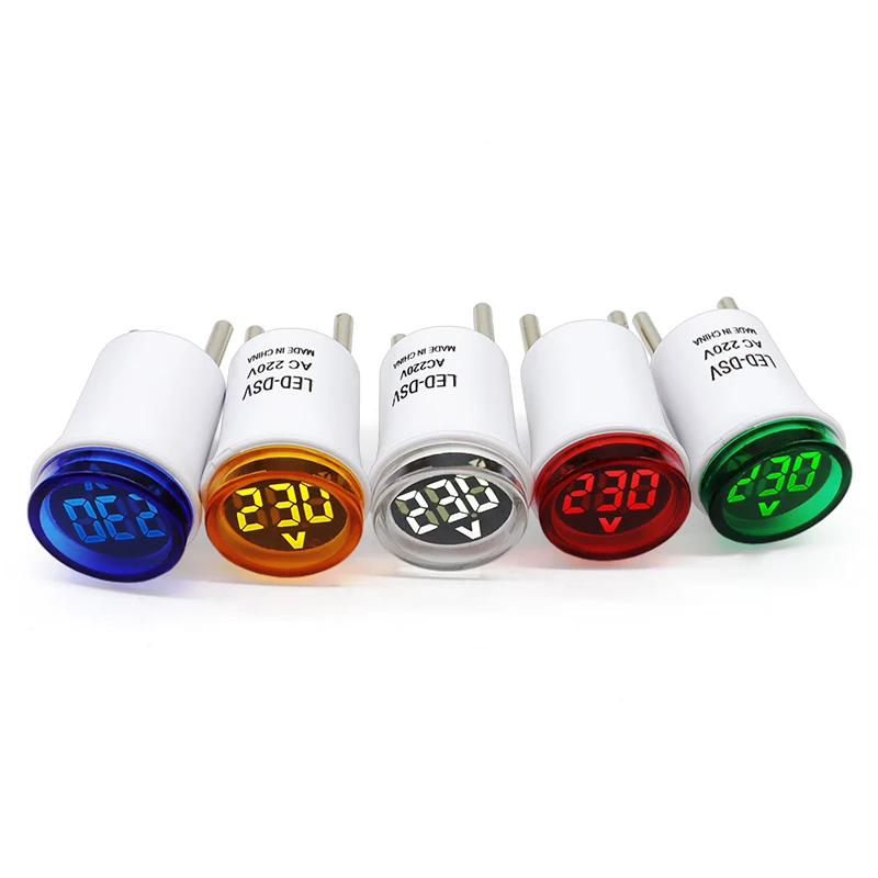 1PC EU Plug LED Household Digital Monitor AC 50V~500V Voltmeter Universal Circular Indicator Light AC220V