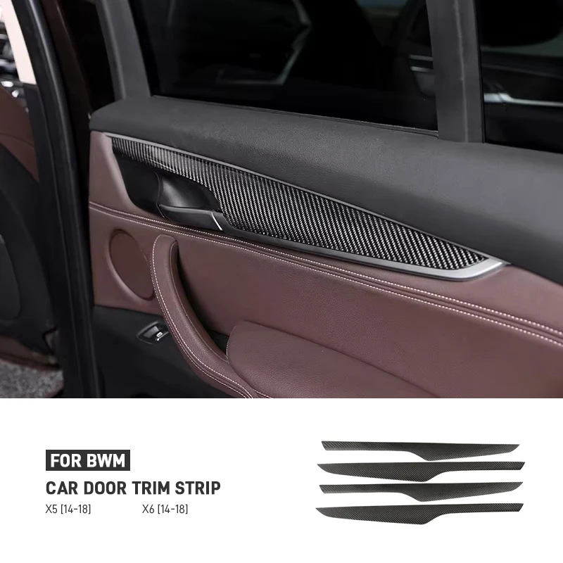 

For BMW X5 X6 F15 F16 2014-2018 Real Carbon Fiber Car Inner Door Panel Decoration Strip Cover Trim Sticker Interior Accessories
