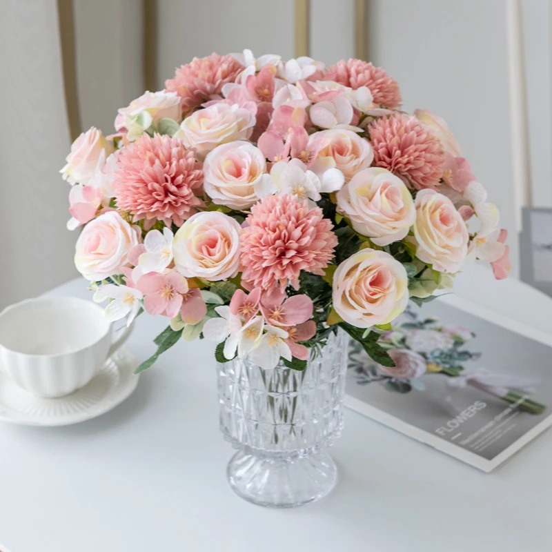 Künstliche Blumen Rose Chrysantheme Seide Brautstrauß Hochzeit Outdoor Bogen Festival Home Zimmer Vase Tisch Diy Geschenk Dekoration – Detail 8