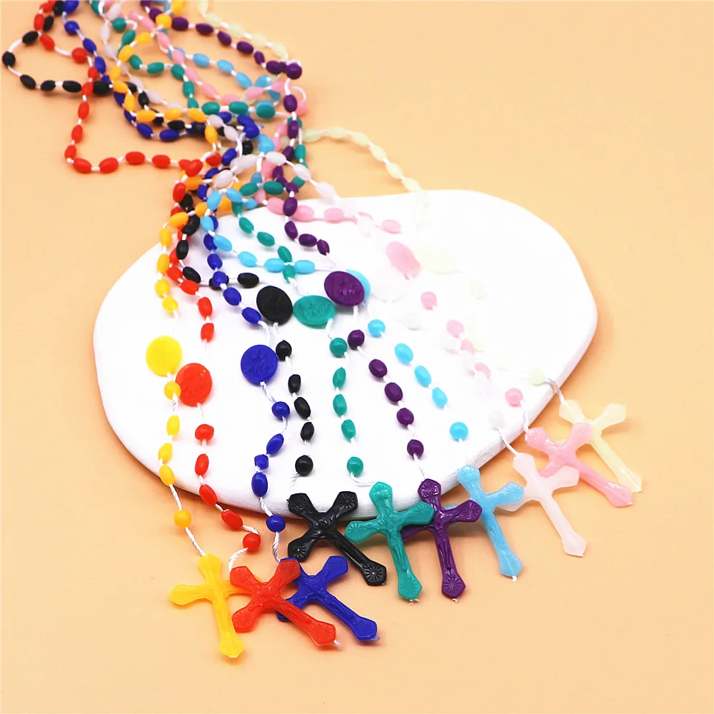 12pcs Fashion Catholic Religious Prayer Plastic Beads(7*5mm) Chain Rosary Necklaces