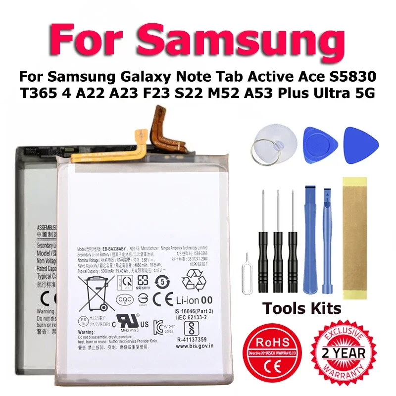 Batería de EB-BS906ABY para Samsung Galaxy Note Tab Active Ace, S5830, T365, 4, A22, A23, F23, S22, M52, A53 Plus, Ultra 5G + herramienta,