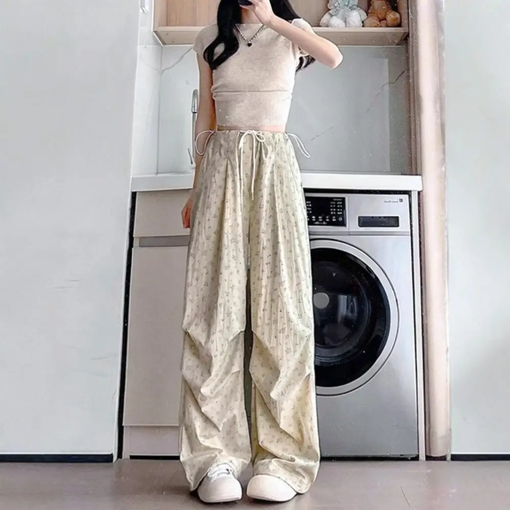 Summer Womens Floral Cargo Pants High Waist Wide Leg Trousers Quick Dry Loose Straight Casual Fashion Streetwear Comfortable