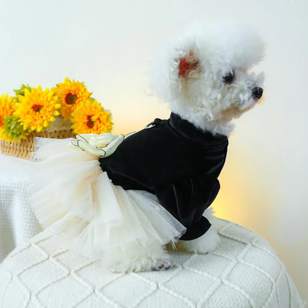 

Three-dimensional Flower Pet Dress Elegant 3d Flower Bow Decoration Wedding Dog Dress Stylish Mesh Splicing Princess for Wedding