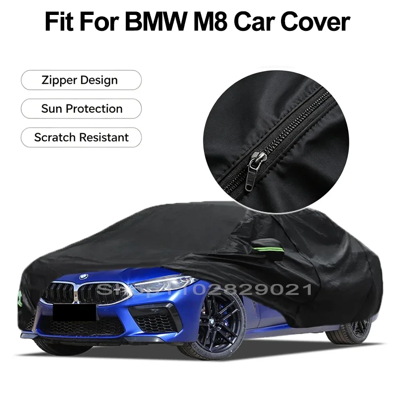 Zipper Door Waterproof Car Cover For BMW M8 Windproof Dustproof UV Protection All Weather Auto Protector