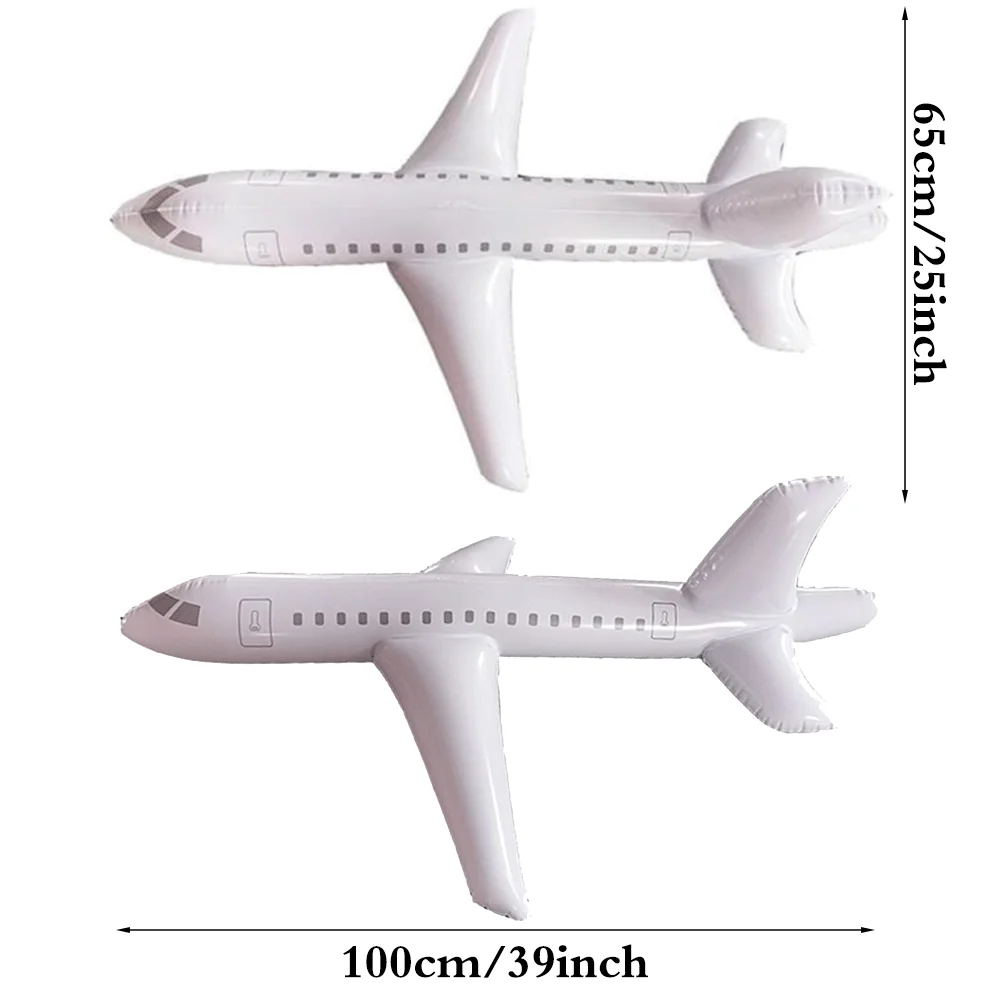 100cm Large Inflatable White Airplane Balloon PVC Airplane Float Gift for Aviation Theme Birthday Swimming Pool Party Decoration