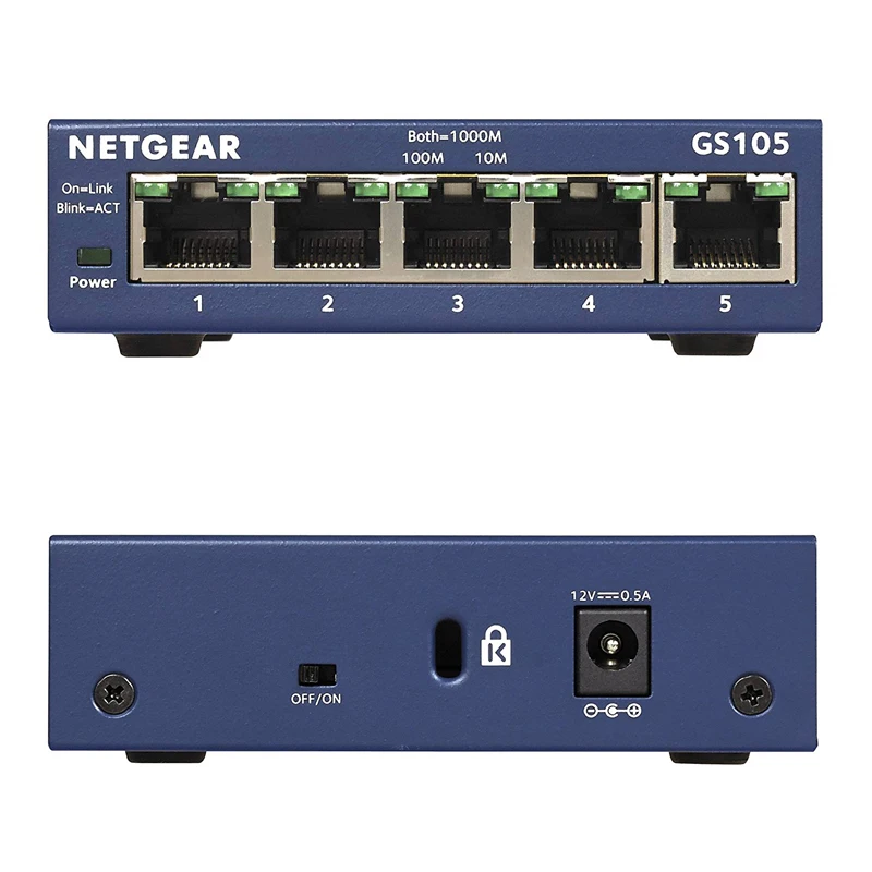 Netgear gs105ギガビットスイッチ,5ポート,10/100/1000ギガビット,イーサネット,帯域幅,10 gbps,非管理デスクトップスイッチ