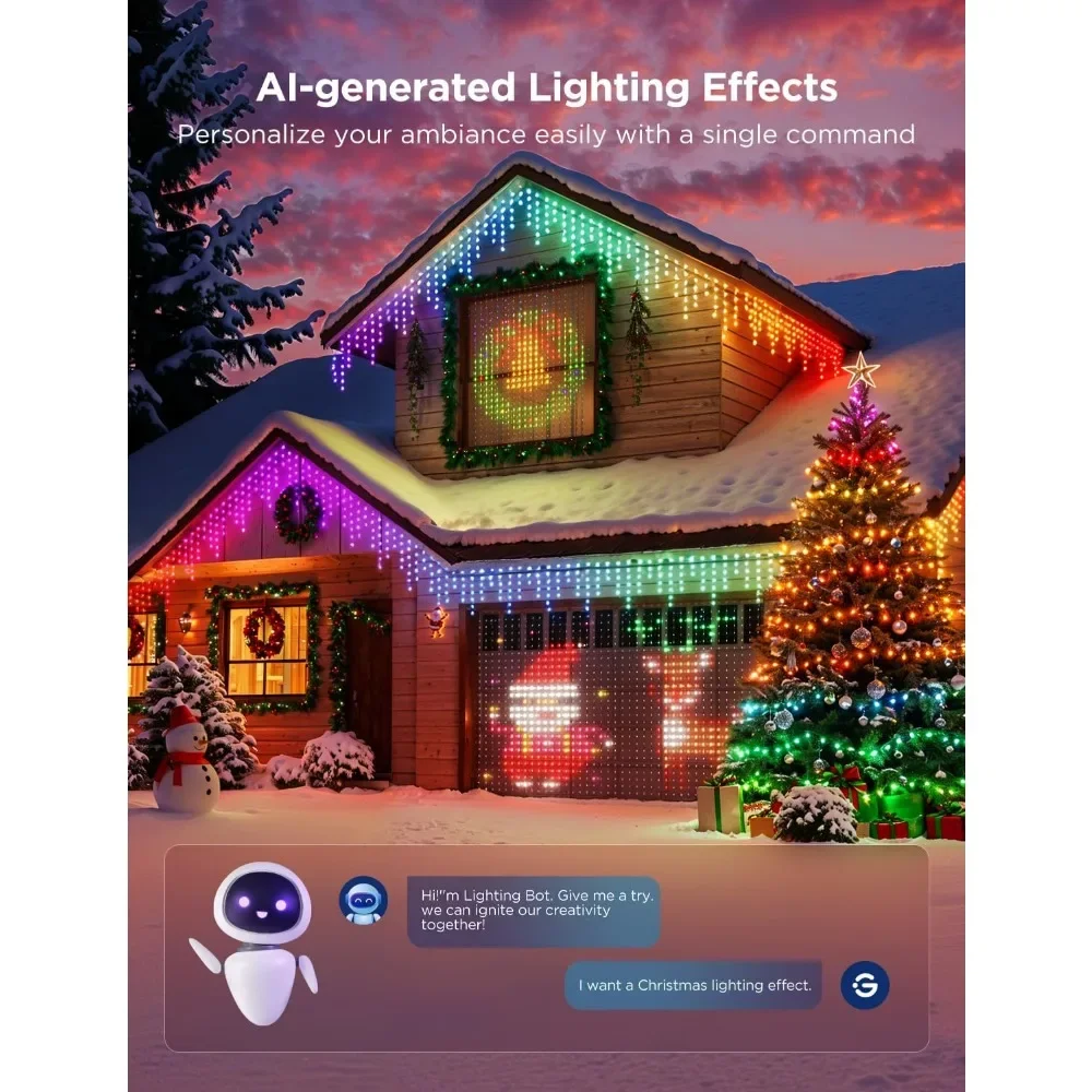 Luces navideñas Luz de árbol de Navidad de 2,99 pies y 300 LED con función de mapeo de formas, luces de cadena festivas inteligentes para decoración navideña