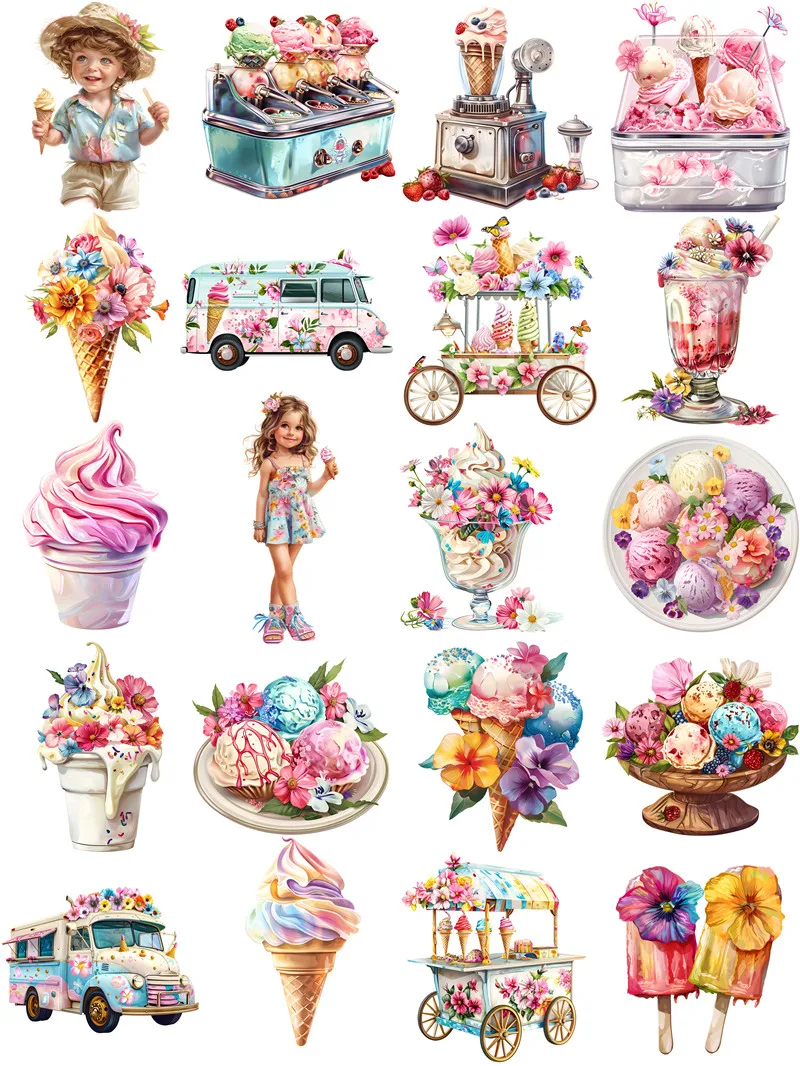 Summer Flower Ice Cream Stickers Crafts And Scrapbooking stickers kids toys book Decorative sticker DIY Stationery