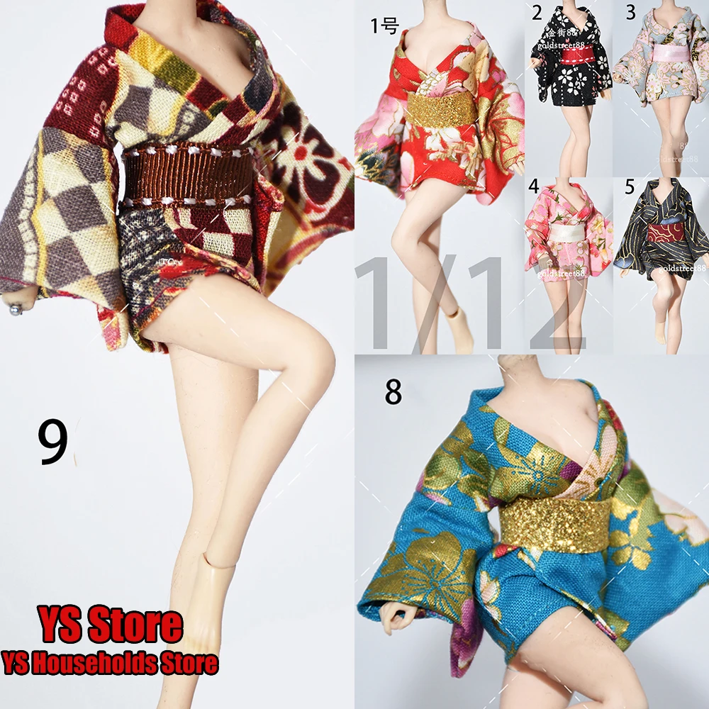 

New Hot 1/12 Female Soldier Kimono Floral Print Skirt Japanese Kimono Cardigan Lady Cosplay Yukata Haoridress Fit 6" Figure Body