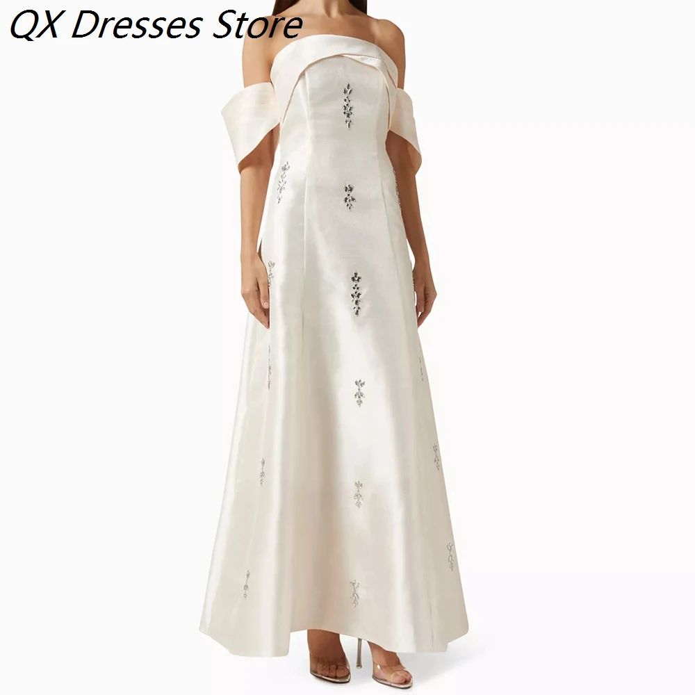 

Women's A-line Evening Dresses Ankle-length Off The Shoulder Sleeveless Prom Dresses Fashion Crystal Draped Customized Gowns