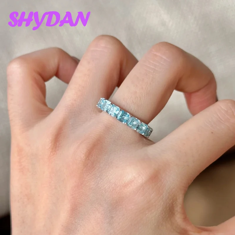 

SHYDAN 925 Sterling Silver Aquamarine Finger Rings For Women Girls Fashion Charm Jewelry