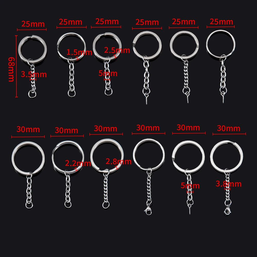 5pcs 10pcs Stainless Steel Multi-Style Connector Keychain Accessor Flat Split Ring with Extension Chain Clasp DIY Jewelry Making