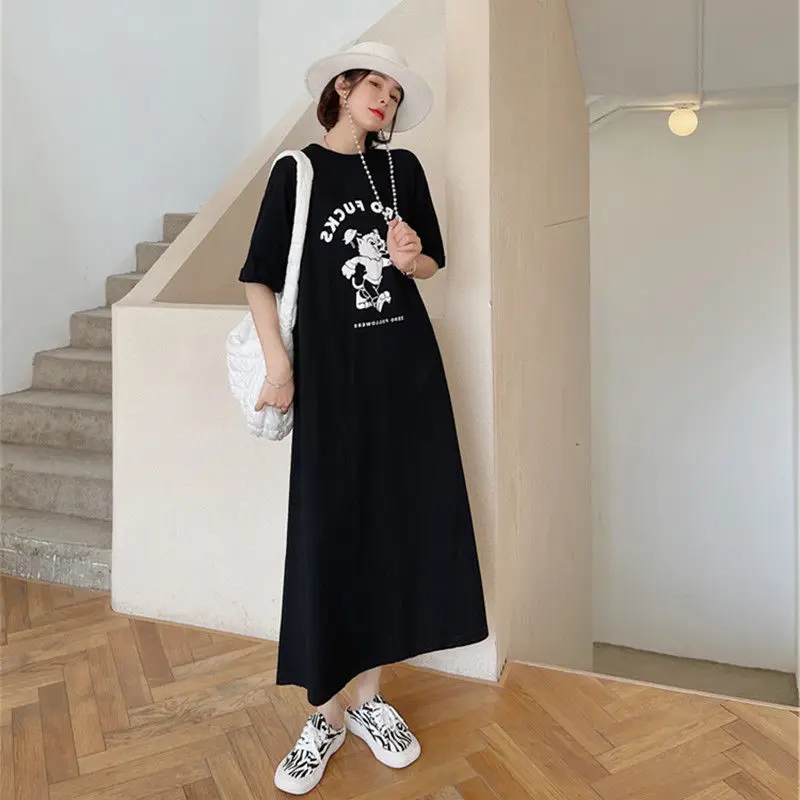 Summer New Loose Polka Dot T-shirt Dress Round Neck Short Sleeve Patchwork Casual Dresses Fashion Vintage Women Clothing