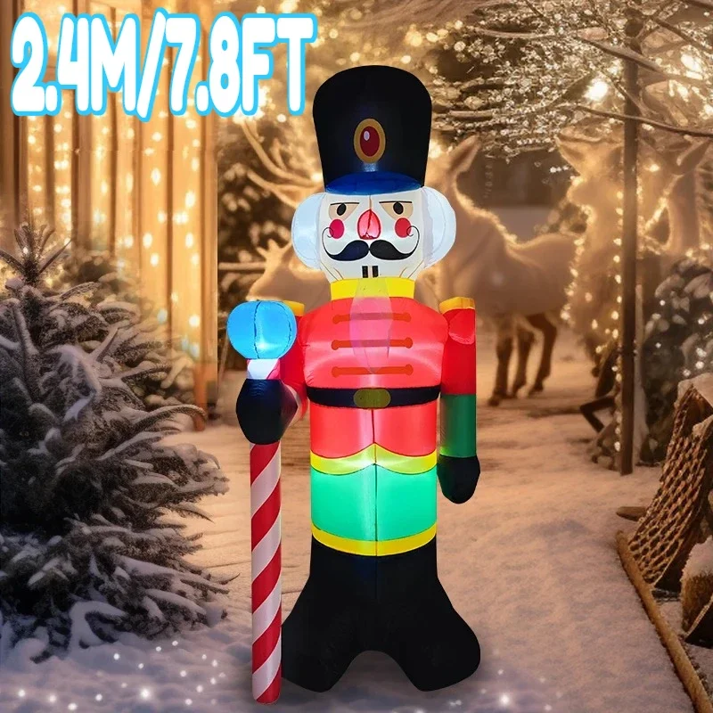 Cascanueces inflable de Navidad de 2,4 M/7,8 pies, soldado, bastón de caramelo, luces LED, decoraciones para el hogar, juguetes, patio, decoración de iluminación navideña