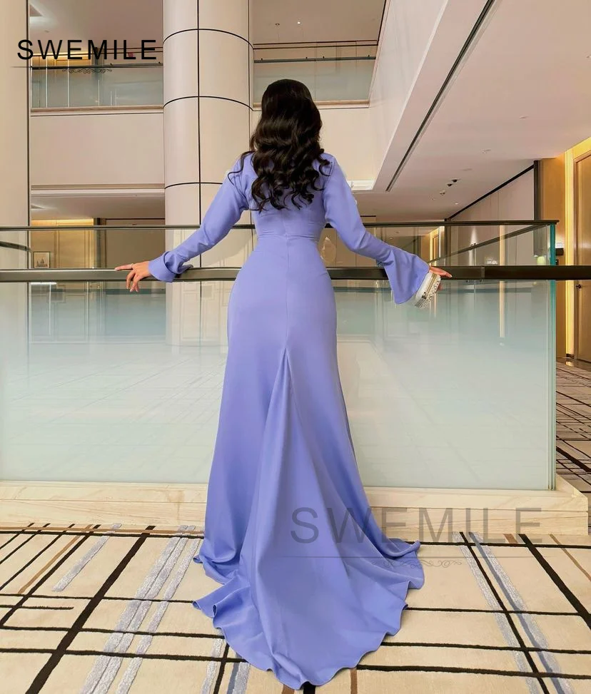 Purple Long Dresses Formal Occasion Dresses Floor-Length Elegant And Pretty Women\'S Dresses Satin Zipper Up Long Sleeves Wedding