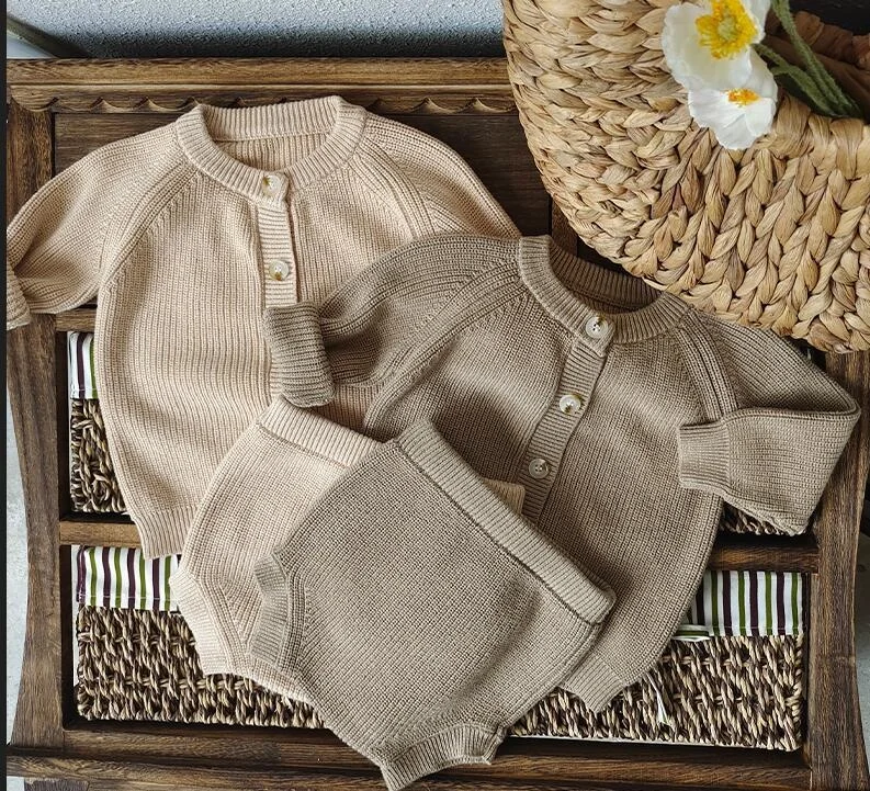 Baby Boy Knitted Clothes Sets Autumn Knitted Sweater + Bloomers Shorts Suit Korean Kids Baby Girl Knit Sweater Clothing Outfit