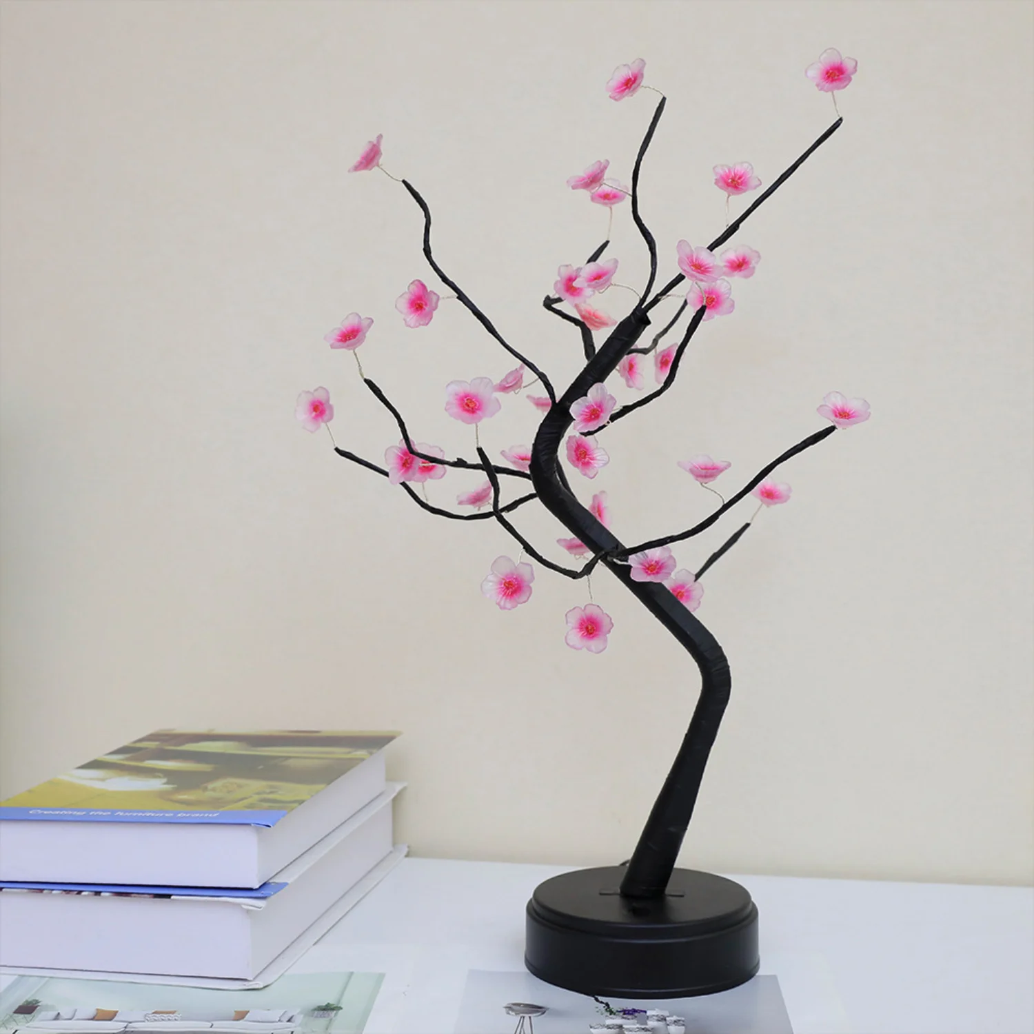 Decoration USB/Battery Powered Touch Switch Warm White Artificial Bonsai Cherry Blossom Desktop Tree LED Lamp Light