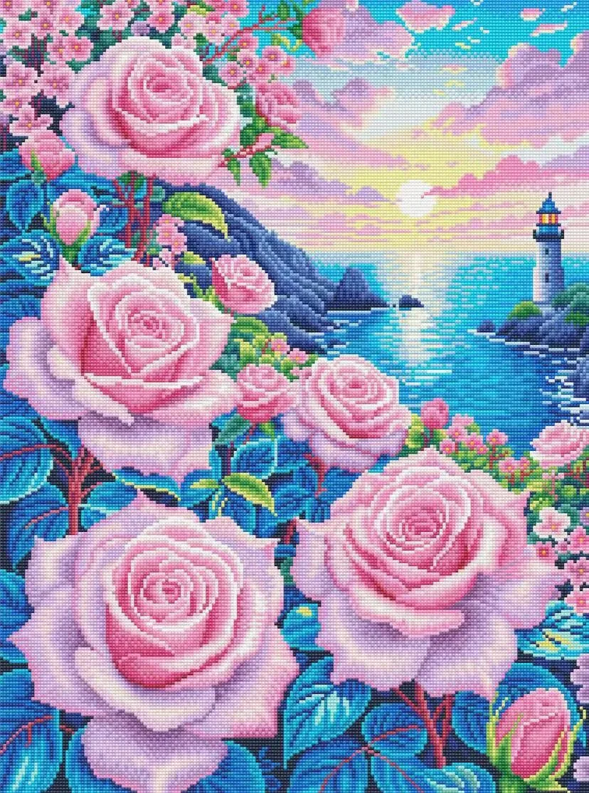 

9ct 65X85cm Приморская роза предварительно напечатанный набор для вышивки крестом DIY набор для вышивания ремесленная нить игла поделки