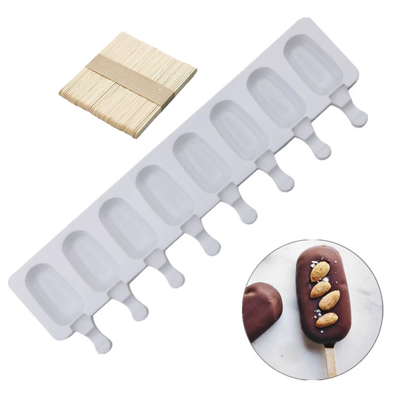 

4/8 Hole Food Grade Silicone Ice Cream Mold Ice Pop Cube Popsicle Mold With Sticks Dessert DIY Magnum Cake Mold Ice Cream Maker