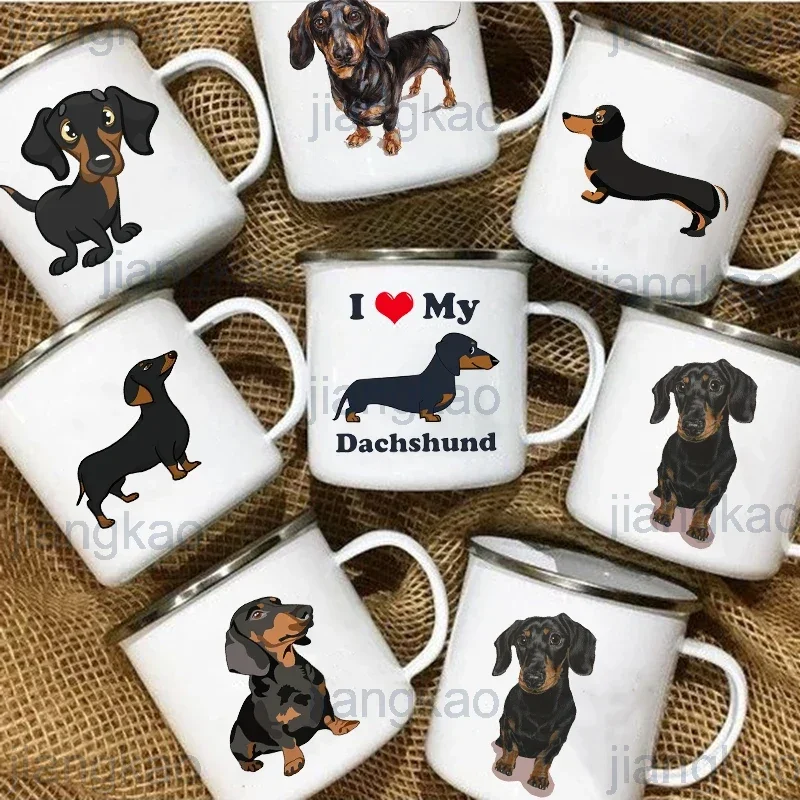 I Love Dachshunds Dog Enamel Coffee Mugs Camping Picnic Bonfire Party Beer Drink Juice Cola Cups Outdoor Travel Cocoa Water Mug