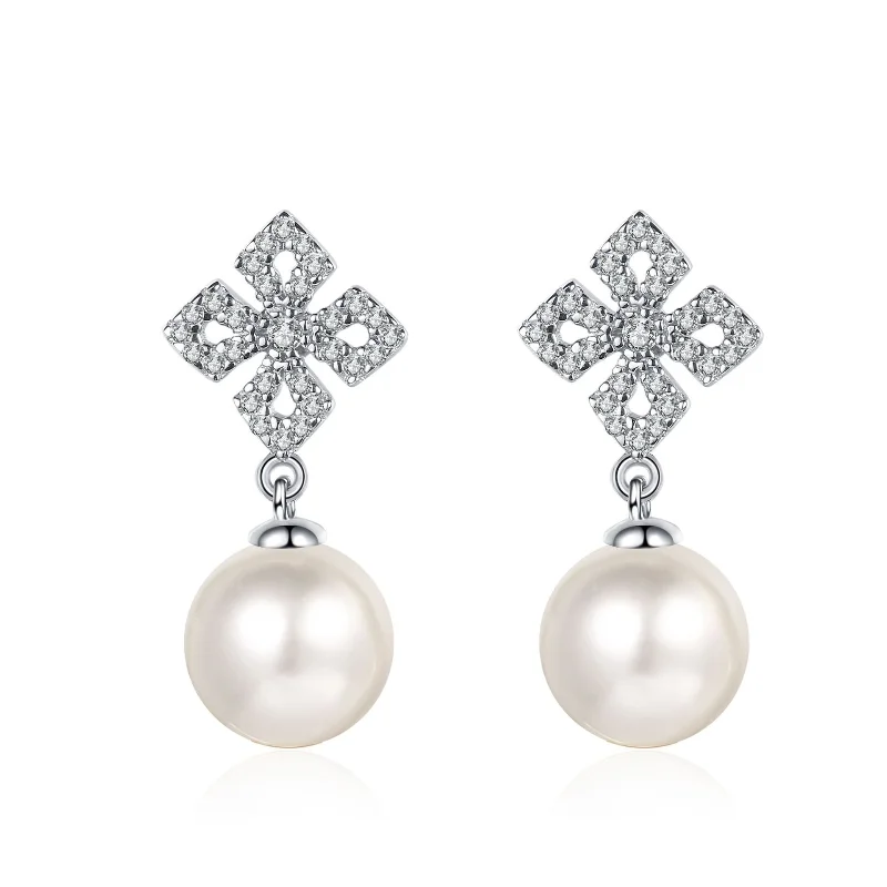 

S925 Silver Moissanite Stone Freshwater Pearl Drop Earrings for Women