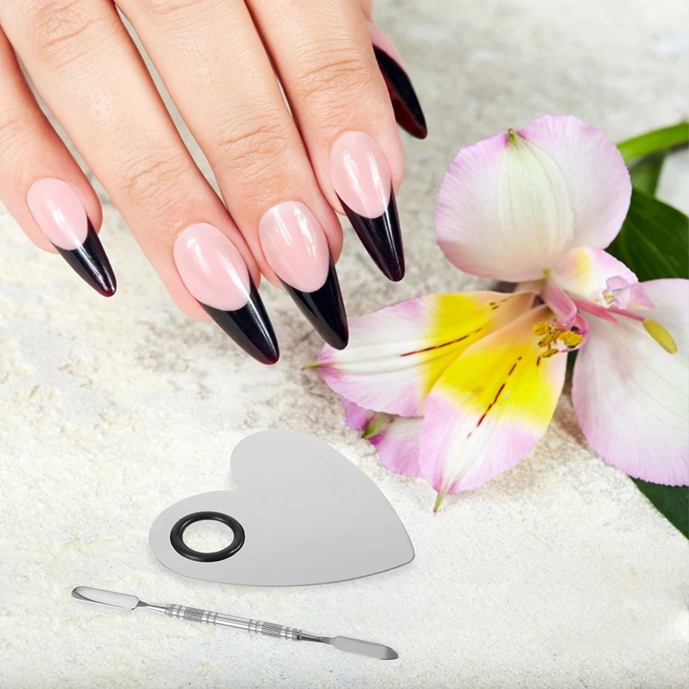 

3 Sets Heart Shaped Nail Art Palette Color Mixing Set Stainless Steel Tray Metal Makeup Easy Home Salon