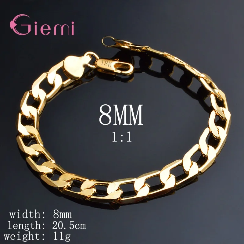 Trendy kpop 18K Gold Plated 8MM 20CM Chain 925 Sterling Silver Bracelet for Women Men Wedding Christmas Gifts Luxury Jewelry