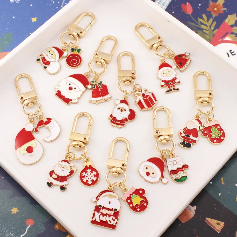 Christmas Keychain Cute Christmas Dress Up Tree The Elderly Small Bell Snowflake Bag Pendant Key Chain Metal Car Keyring Gift