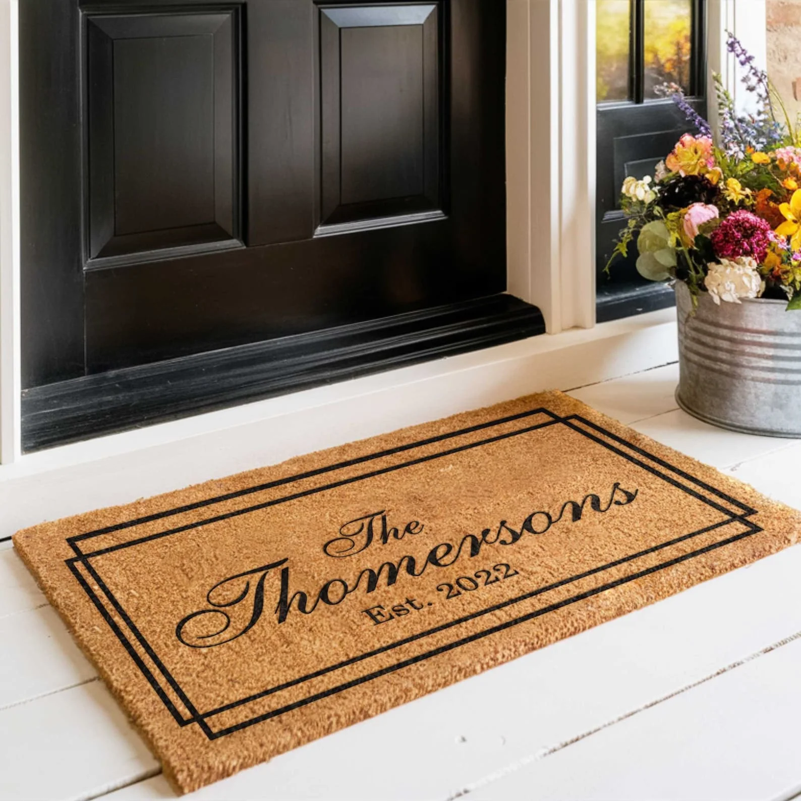 

Personalized Family Name Est Date House Welcome Doormat Custom Coir Coconut Anti-slip Absorbent porch Entrance Decor Doormat