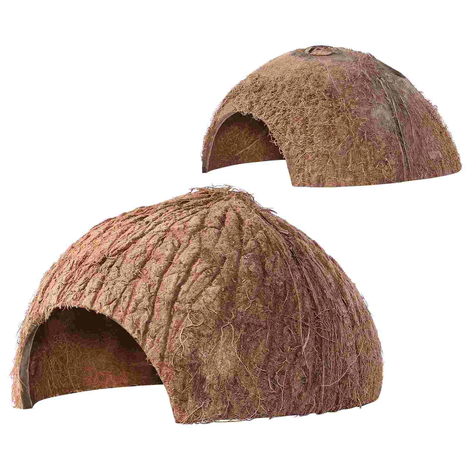 

POPETPOP 2pcs Coconut Shell Natural Hut Reptile Hideouts Reptile Cave for Lizard Spider Snail Hermit Crab