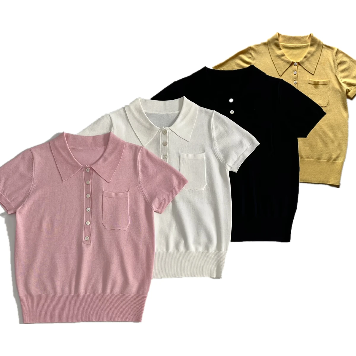 

Dave&Di French Fashion Ladies Elegant Polo T-shirt Women Tops Minimalist Solid Color Knitted T-shirt Pullover Tops