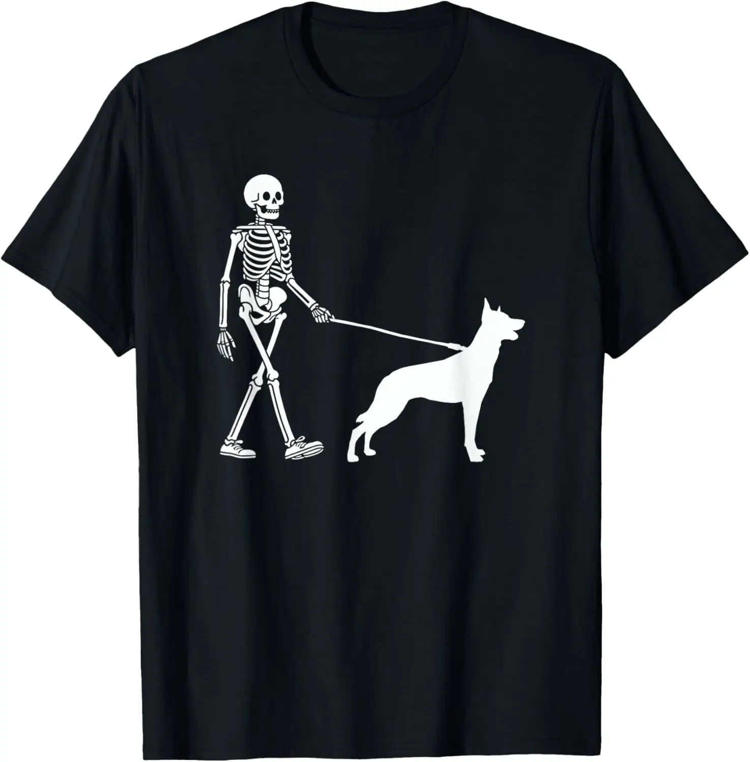 Skeleton Walking a Dog Belgian Malinois Halloween Outfit T-Shirt