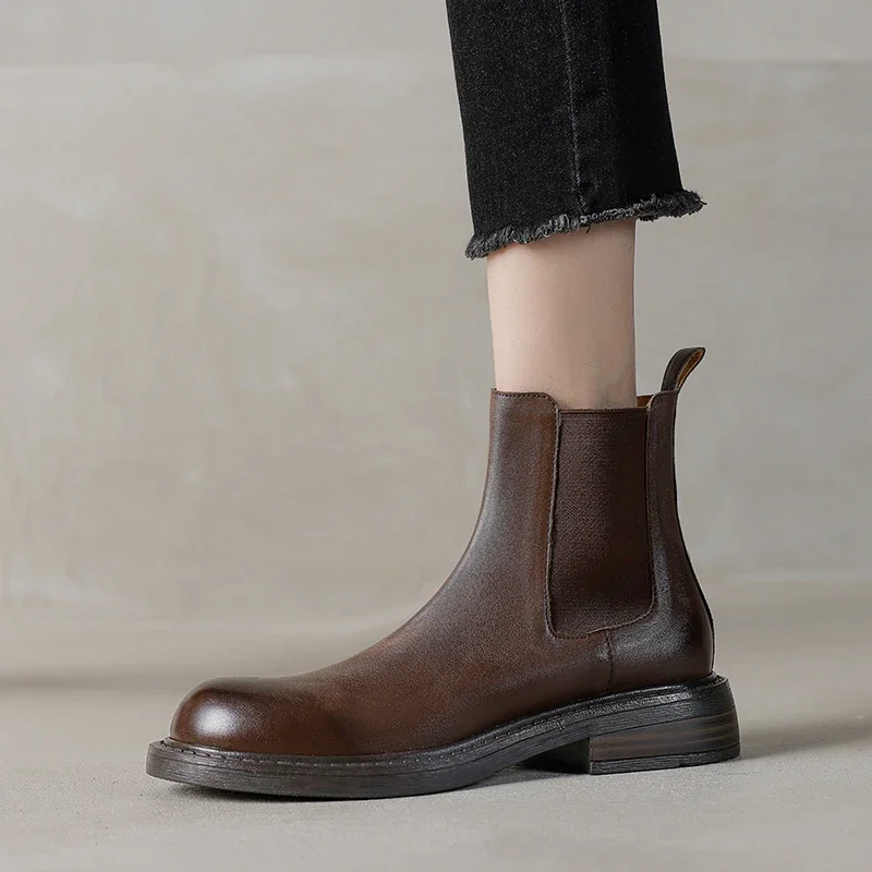 2025 damskie buty Chelsea podstawowy styl damskie botki jesienno-zimowa zwięzła skóra bydlęca damskie ciepłe buty wsuwane klasyczne buty