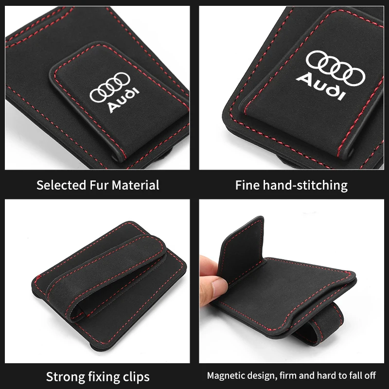 Car Sun Visor Glasses Clip Leather Sunglasses Card Holder For Audi Quattro TT A3 A4 A6 A5 Q5 A1 Q7 Q3 A8 Q2 A7 Q8 RS5 RS6 RS7 S
