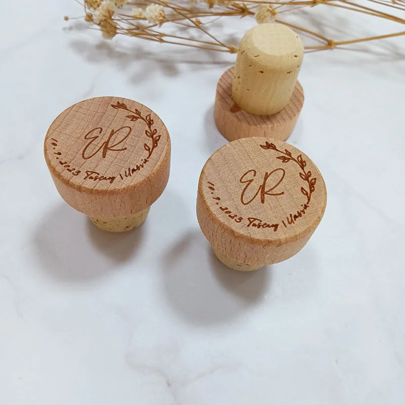 Plugue de garrafa de vinho personalizado, festa de casamento, presente de agradecimento em massa para convidados, cortiça personalizada, decoração de casamento, rolhas de madeira