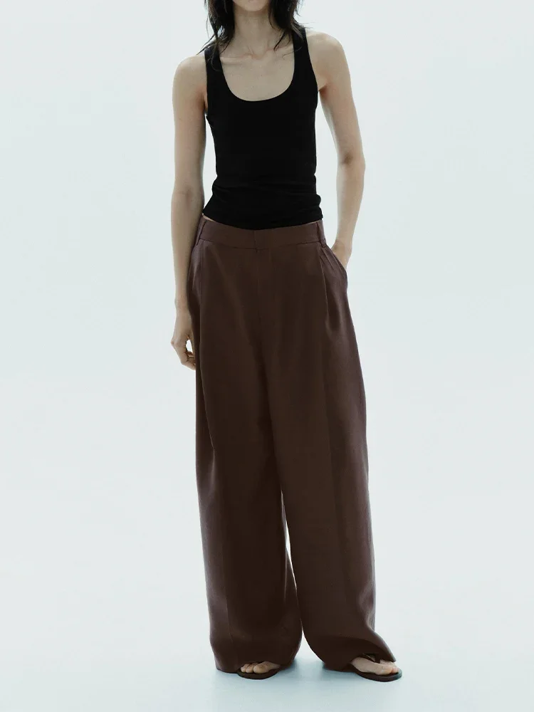 

FDEY European and American style summer new women's clothing fashionable double pleat simple high waist casual trousers