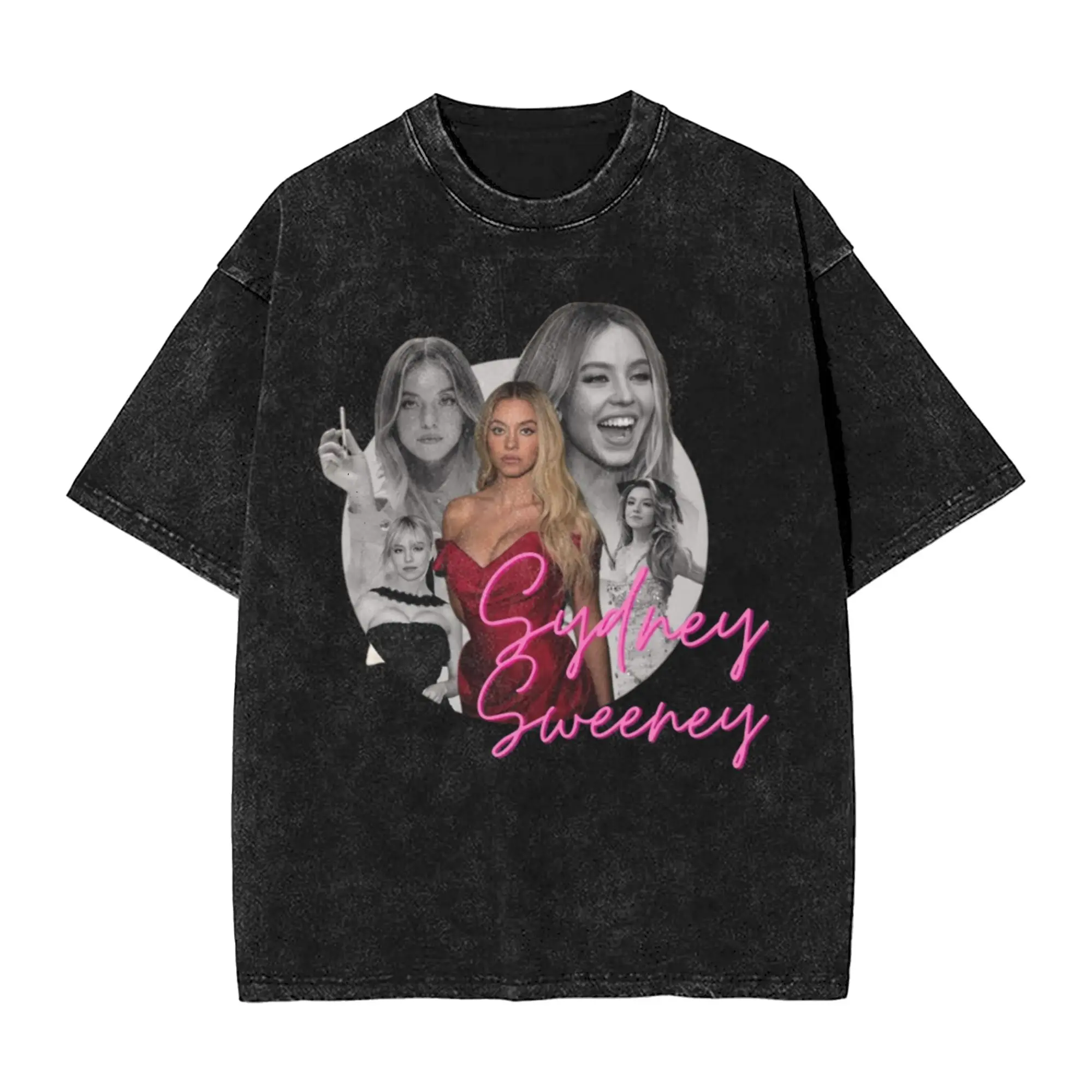 سيدني سويني الممثلة الأمريكية تي شيرت الرجال 100% القطن مذهلة تي شيرت طاقم الرقبة تي شيرت ملابس قصيرة الأكمام المطبوعة