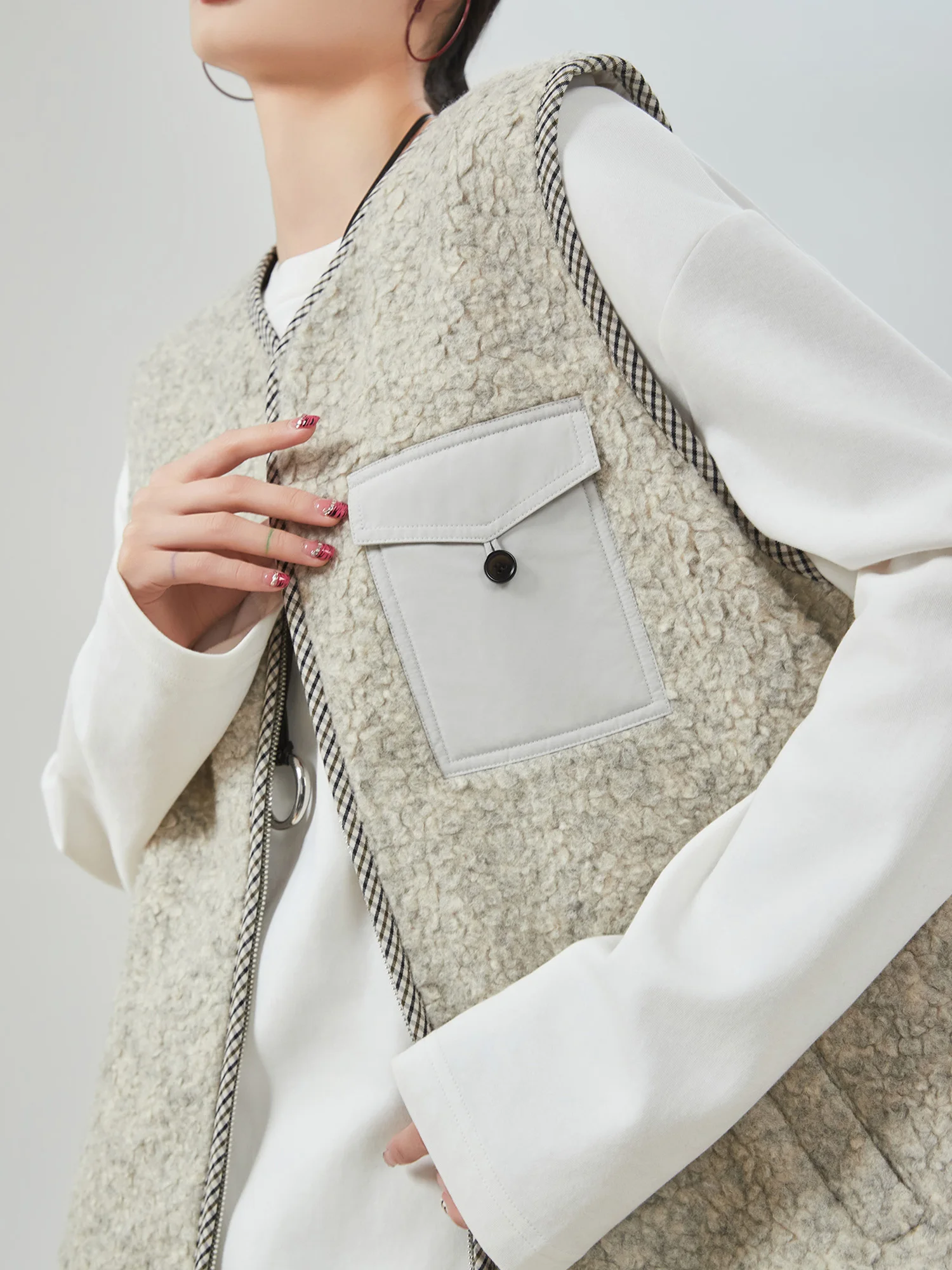 

ey Soft Lamb Fur Vest Outerwear Women's Loose Casual Spring New Sle High Sensation Trendy Ci Commute Polyester Fiber