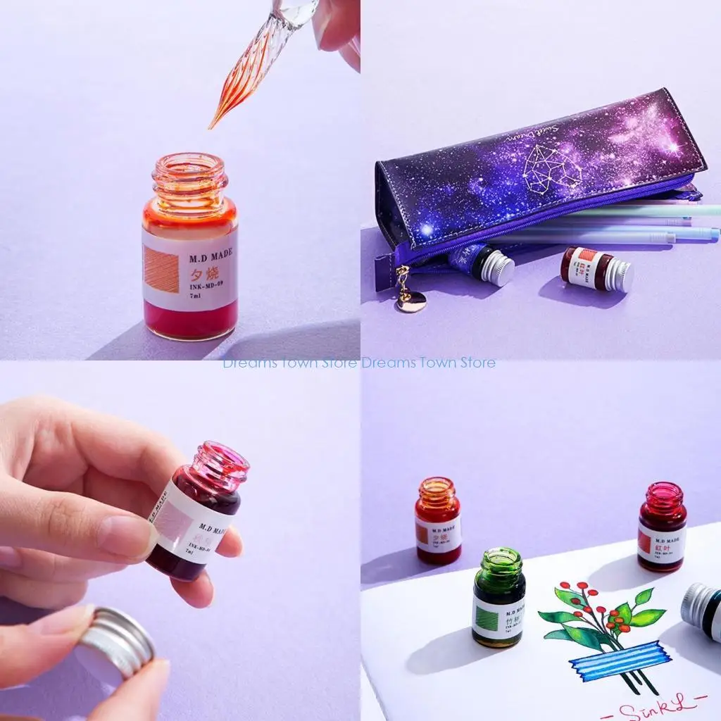 

HX6A 12 цветов Чернила для ручки для каллиграфии 12 чернил для созвездия Золотой порошок Стеклянные чернила для погружной ручки