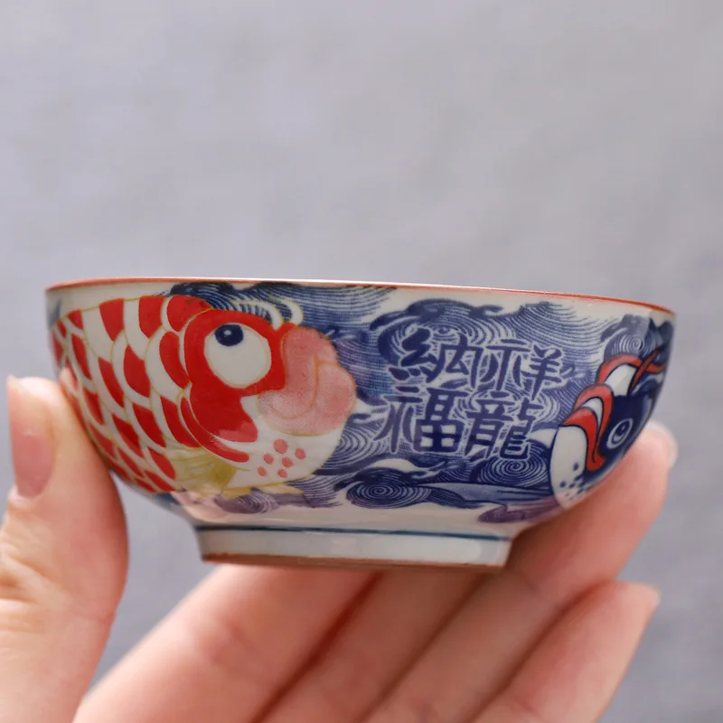 خمر الأزرق والأبيض كوب رئيسي السيراميك المنزلية ضيف كوب العشب الرماد كوب تذوق صغير الطين القديم كوب واحد متشابكة لوتس