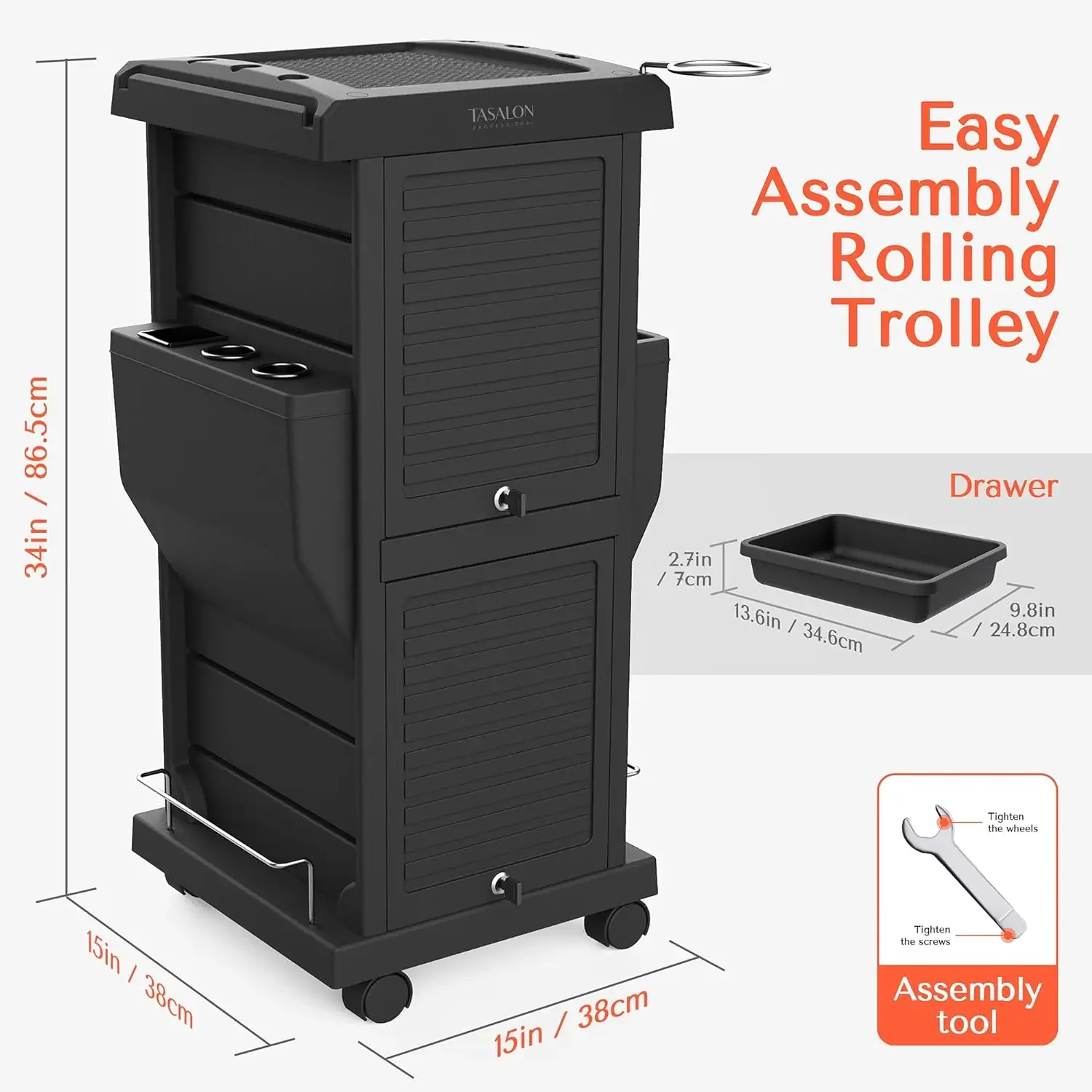 Trolley for Hair Salon Station Space Saving Rolling Beauty for Extra Storage  Lockable 6 Trays & 2 Tray Holders