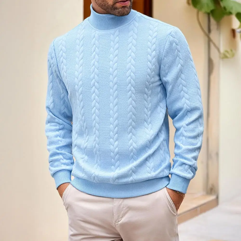 

Пуловер, свитер с высоким воротником, мужской витой вязаный свитер с воротником, повседневный однотонный пуловер для уличного стиля, работы на каждый день